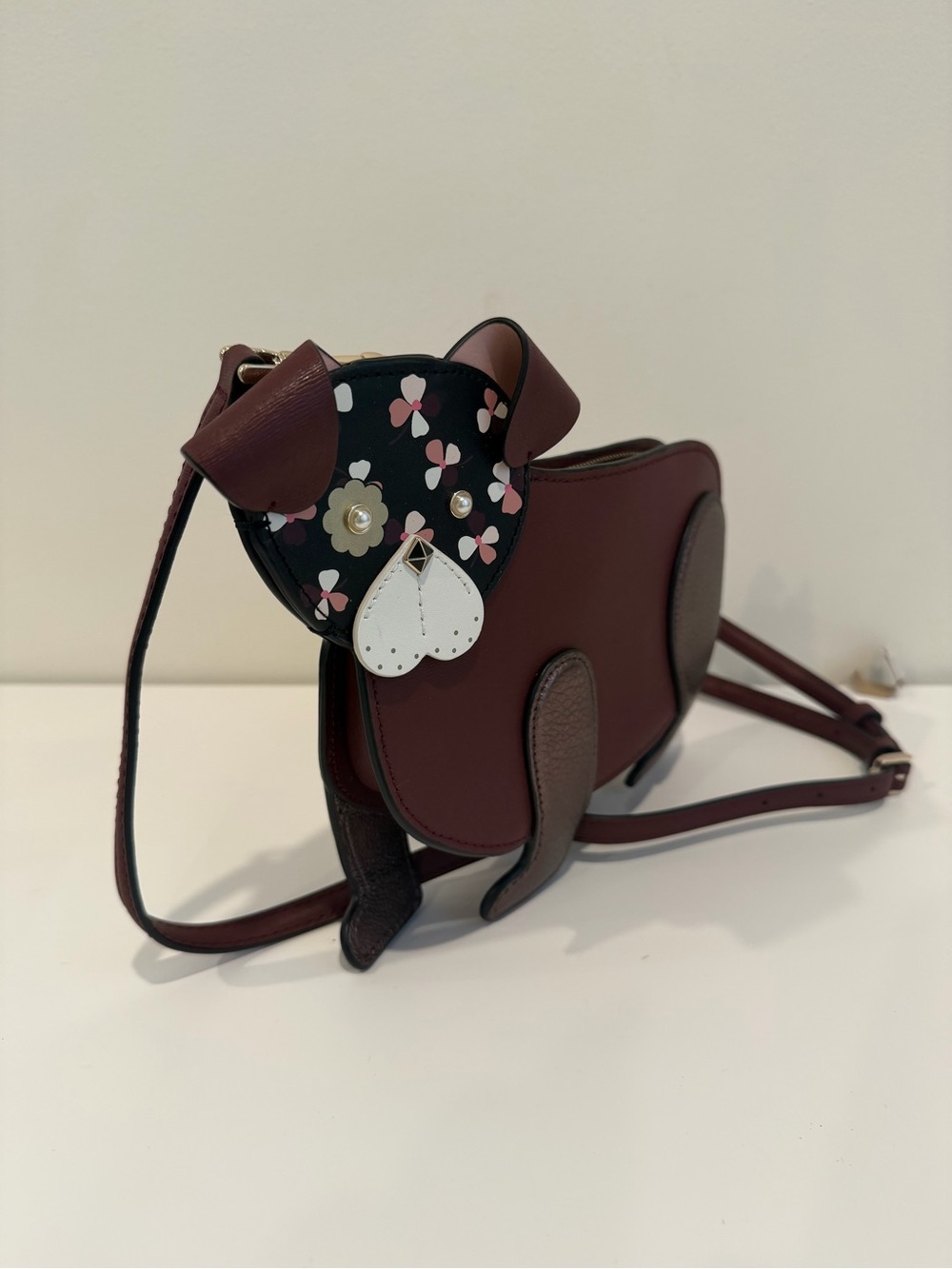 kate spade Burgundy and Brown Dog Crossbody Bag with Floral Face - Picture 2 of 3